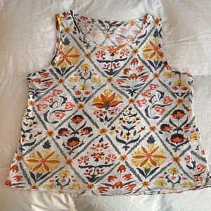 Charlie B Floral Tank Top - Orange, Sage Green and Yellow Print